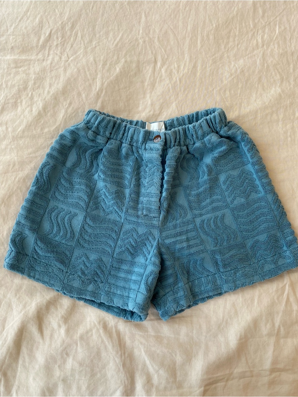 LUCY FOLK Blue Textured Terry Shorts Size Small Pool Beach Lounge Short